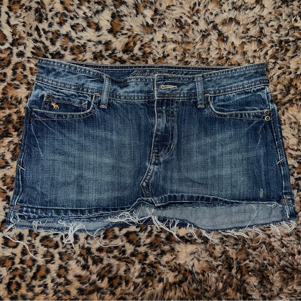 Denim Mini Skirt with Frayed Hem